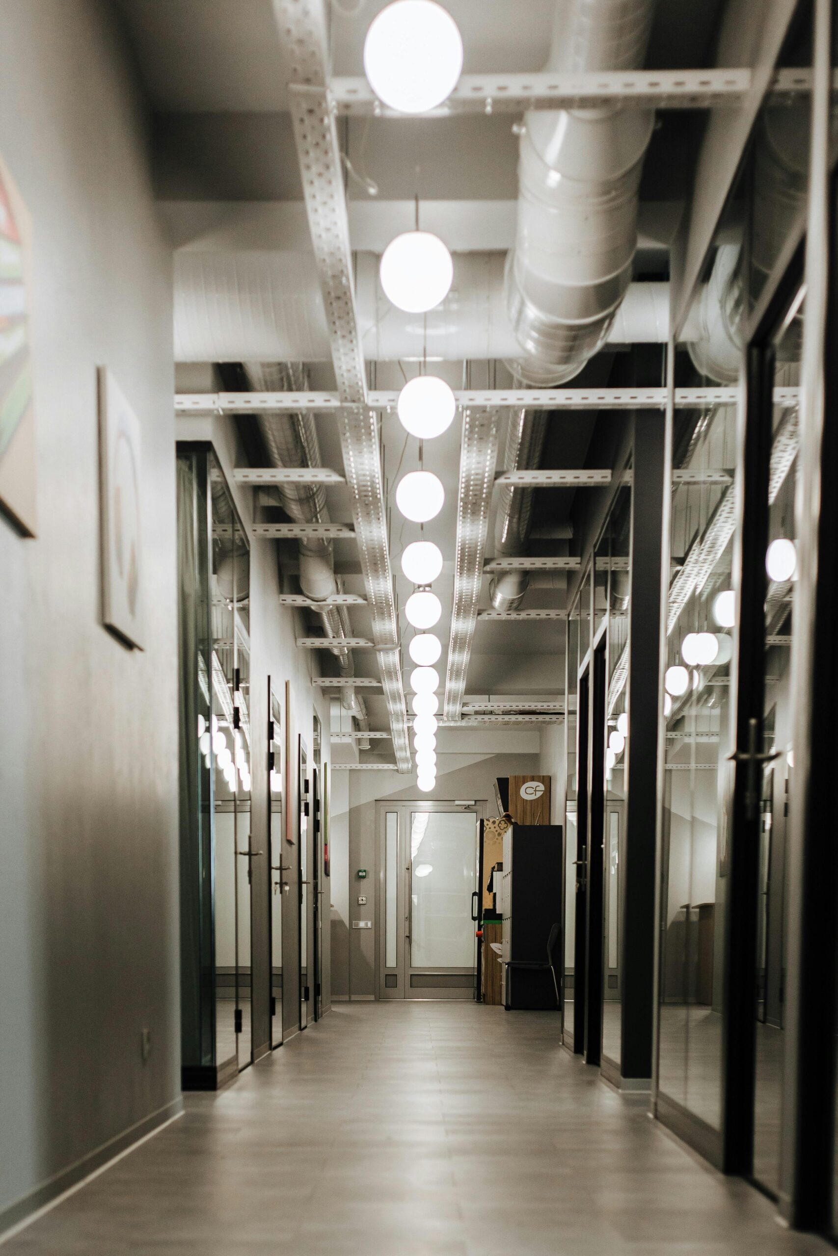 Bright Office Lights lining the hallway